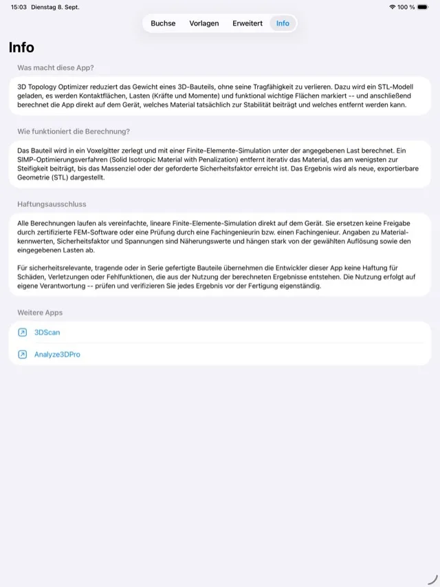 Screenshot 1 der App 3D Topology Optimizer (iPad)